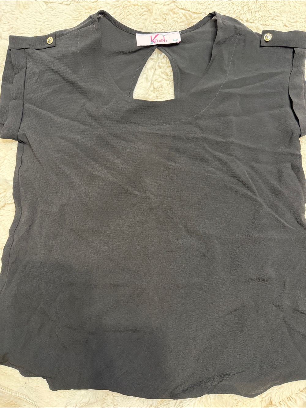 Krush Charcoal Keyhole Cap-Sleeve Blouse
